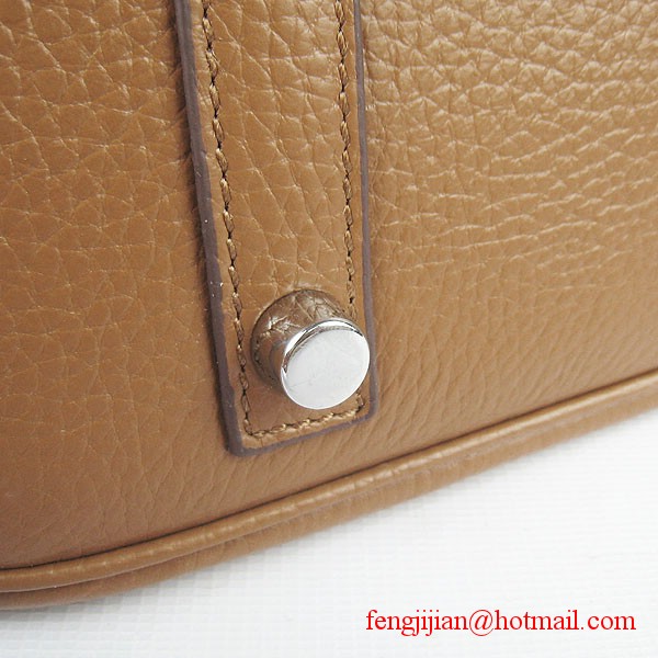 Hermes 35cm Embossed Veins Leather Bag Light Coffee 6089 Silver Hardware